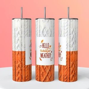 Hello Sweater Weather Orange and White 20oz Skinny Tumbler